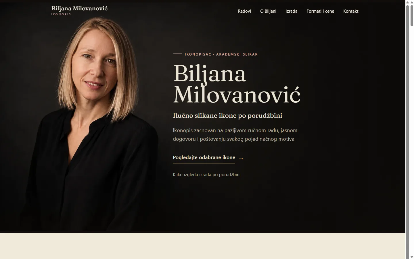 Biljana Milovanović — naslovna strana sajta za ikonopis
