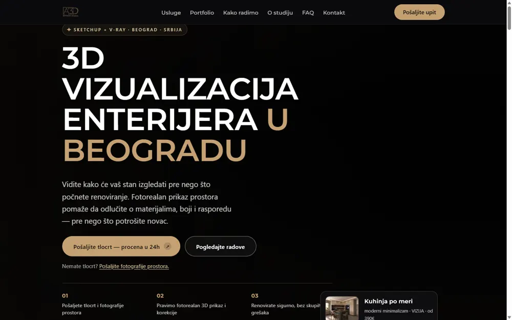 Naslovna strana sajta ARTA3D — 3D vizualizacija enterijera