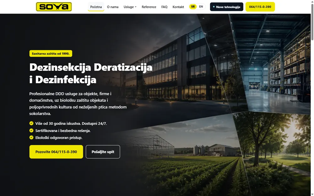 Naslovna strana sajta DDD SOVA — dezinsekcija i dezinfekcija, u pripremi